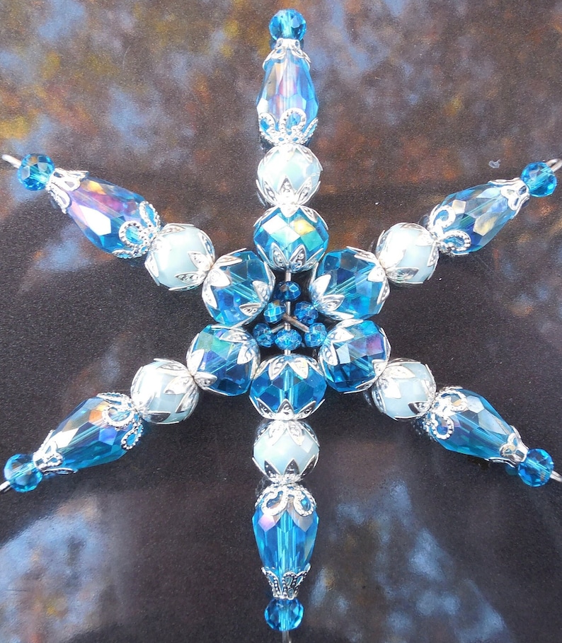 Glass SNOWFLAKE Ornament Iridescent Blue Aqua Crystal Silver Christmas Window House Decor Sun Catcher Gifts for Her Mom Ladies Sister Home image 1