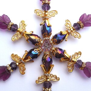 Snowflake Ornament Purple Czech Glass & AB Crystal Suncatcher Bead Gold ANGEL Christmas Sun Light Catcher Window Decor SIGNED Donna Lea 4.5 image 4