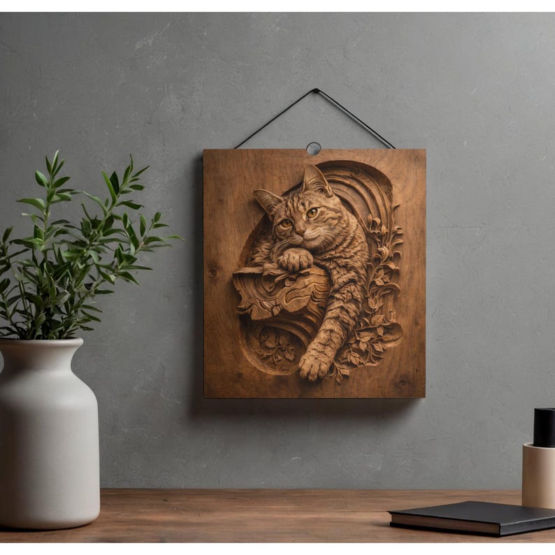 Cat Relief STL 3D Wood Carving | Cute Cat CNC Router Model | Pet Animal ...