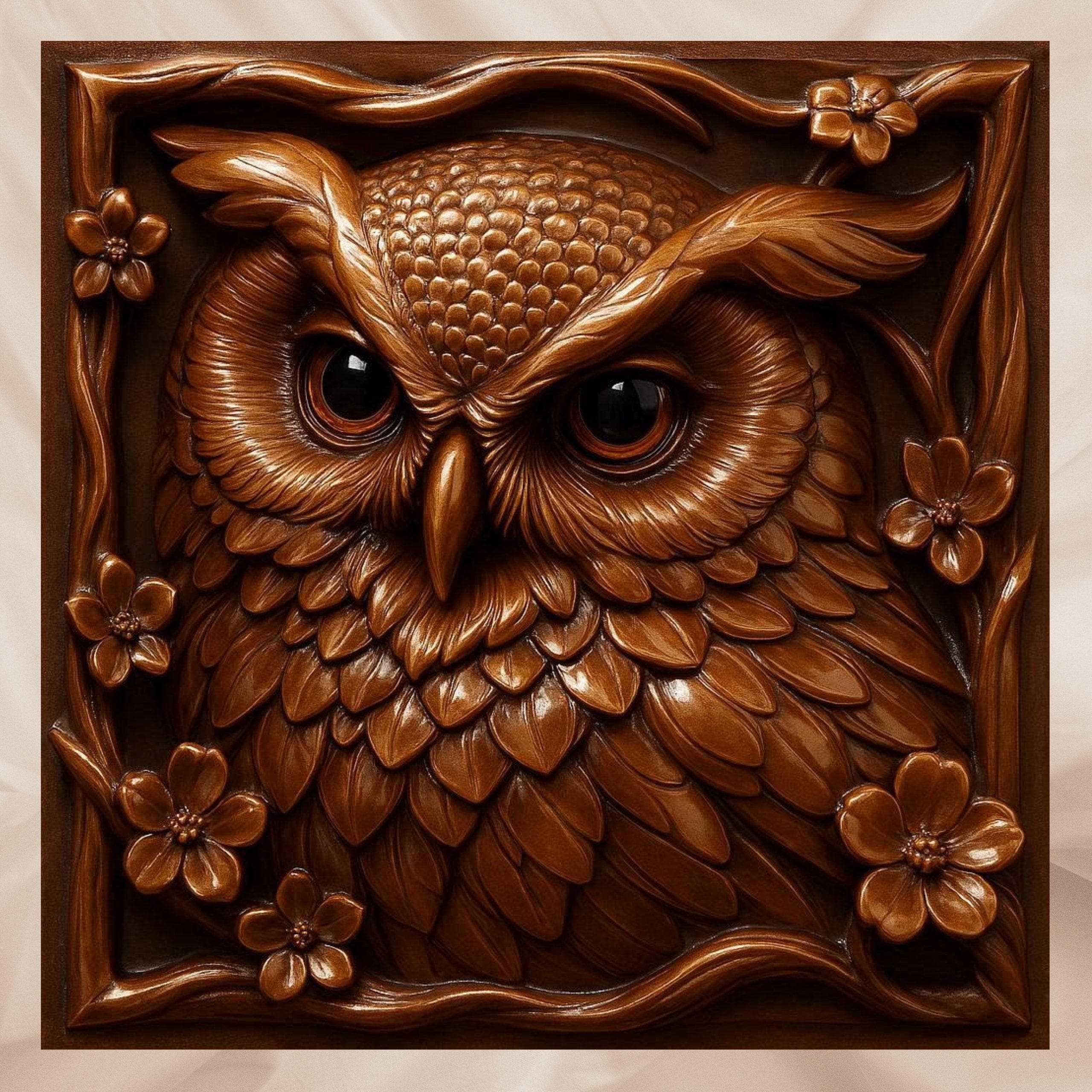 Owl Bird 3D Relief STL | Floral Owl CNC Wood Carving File | Decorative Owl Bas Relief Model for CNC 