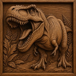 T Rex Dinosaur 3D Relief STL | CNC Wood Carving File | Jurassic Bas Relief Wall Art