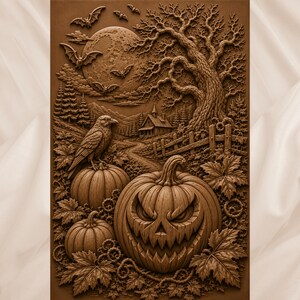 Haunted Pumpkin Farm 3D Relief STL | CNC Wood Carving File | Halloween Bas Relief Model