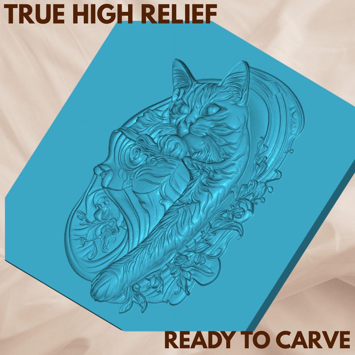 Cat Relief STL 3D Wood Carving | Cute Cat CNC Router Model | Pet Animal ...