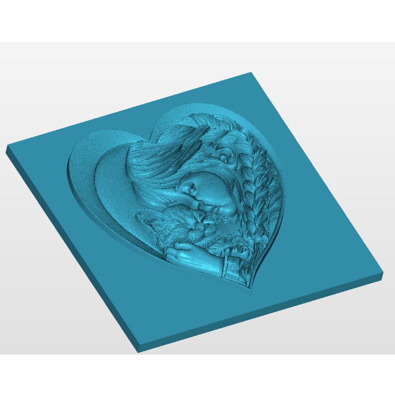 Cute Girl Cat Love 3D Relief STL | Pet CNC Wood Carving File | Pet Wall ...