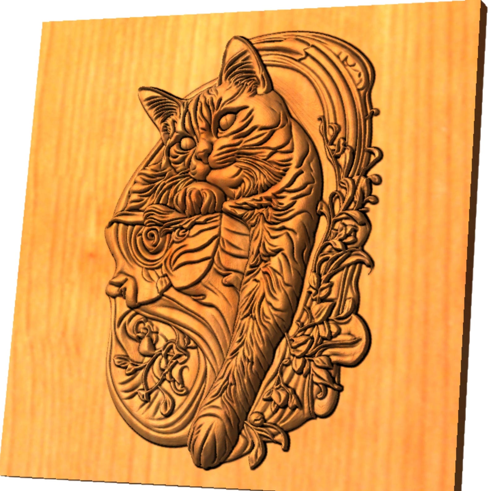 Cat Relief STL 3D Wood Carving | Cute Cat CNC Router Model | Pet Animal ...