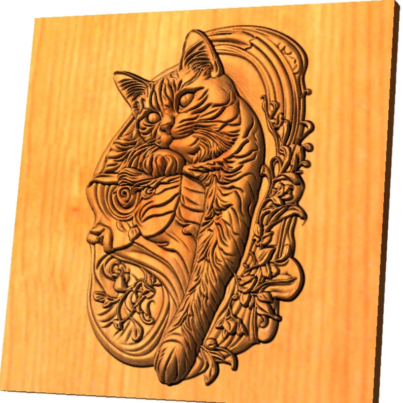 Cat Relief STL 3D Wood Carving | Cute Cat CNC Router Model | Pet Animal ...