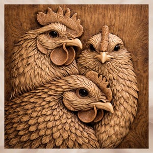 Hühnerfamilie Relief STL | Hahn Henne Küken CNC 3D Holzschnitzerei Modell | 10 Stück Kunststoff Bas Relief Panel für CNC Fräser