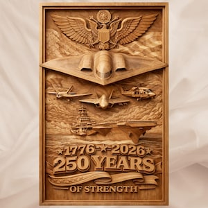 Amerikaans leger 250 jaar 3D-reliëf STL | Air Force Navy Army CNC houtsnijbestand | Cnc muurkunst patriottische adelaar vlag