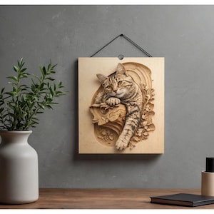 Cat Relief STL 3D Wood Carving | Cute Cat CNC Router Model | Pet Animal ...