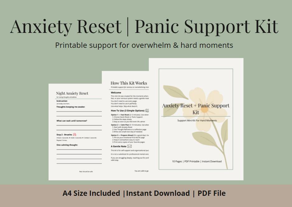 Anxiety Reset Printable Kit | Panic Support PDF | Grounding Tools for ...