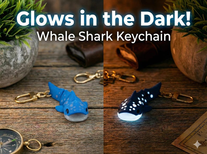 Shark Led Keychain Whale Shark Glow-in-the-dark Articulated Flexi Keychain Multiple Colors ...