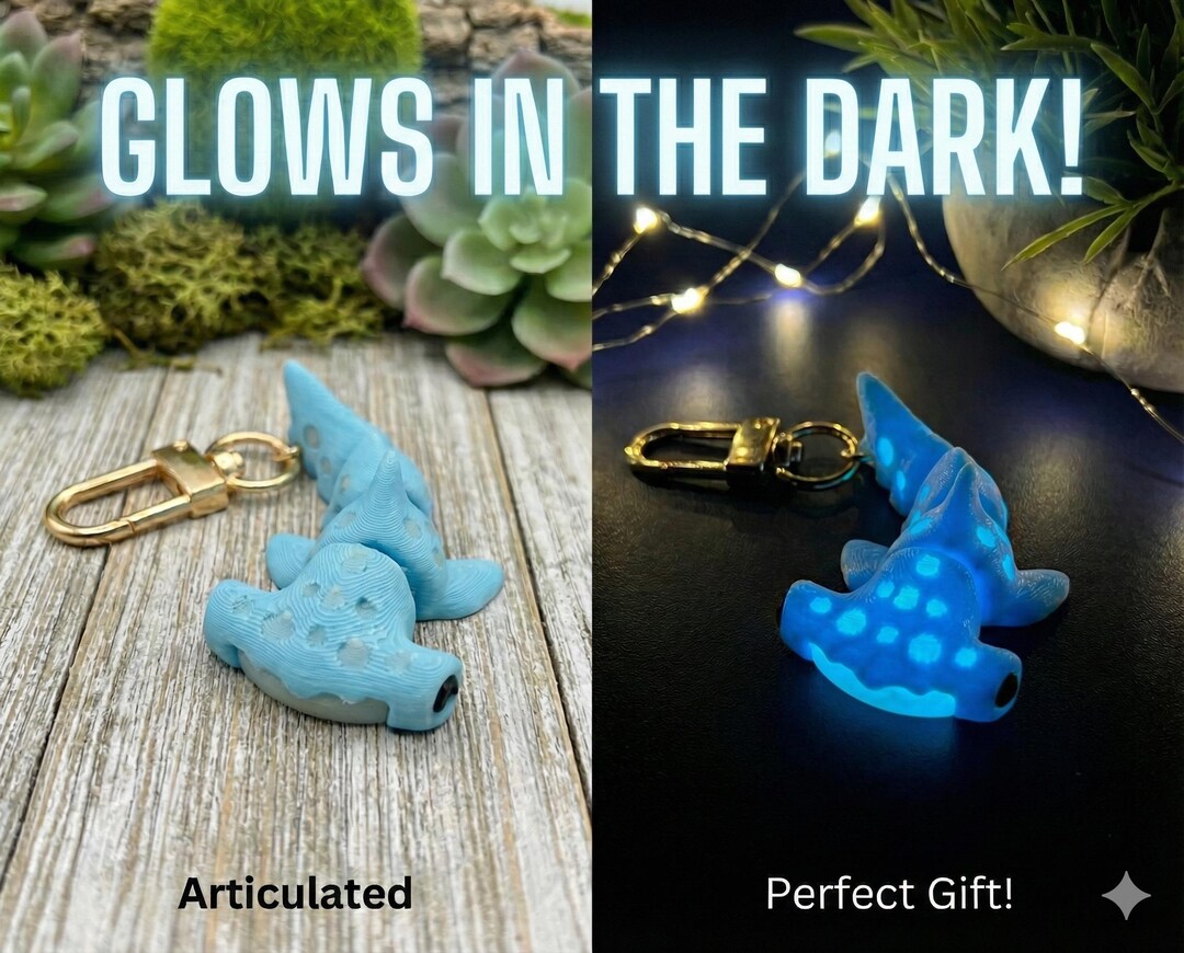 Shark Led Keychain Hammerhead Shark Glow-in-the-dark Articulated Flexi Keychain Multiple ...