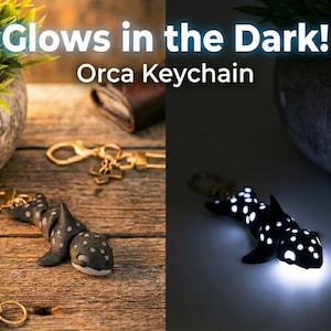 Orca Killer Whale Glow-in-the-Dark Articulated Flexi Keychain Multiple Colors Available FREE UV Light Included