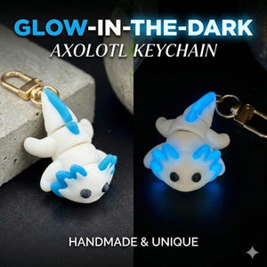 Axolotl Glow-in-the-Dark Keychain Articulated Fidget Keychain - Kids Backpack Charm Multiple Colors Available FREE UV Light Included