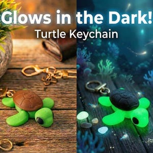 Turtle Glow-in-the-Dark Keychain Articulated Fidget Keychain - Kids Backpack Charm Multiple Colors Available FREE UV Light Included