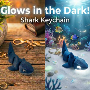 Shark Glow-in-the-Dark Articulated Flexi Keychain for Kids/Adults Multiple Colors Available FREE UV Light Included