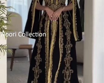 Luxury Black Gold Moroccan Kaftan Dress | Dubai Style Takchita Abaya Gown