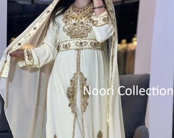 Gold Embroidered Moroccan Kaftan | Elegant Dubai Takchita Wedding Maxi Dress