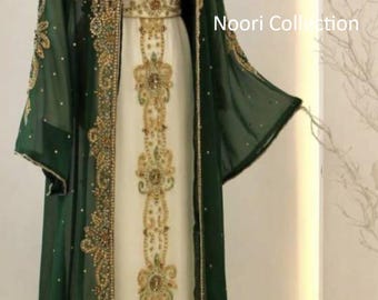 Hand Embroidered Moroccan Kaftan, Elegant Abaya Dress, Islamic Wedding Wear