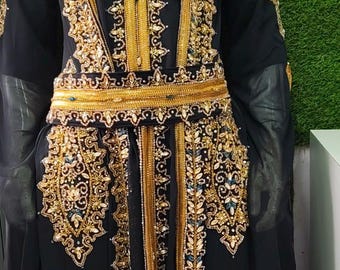 Black Moroccan Kaftan | Gold Hand Embroidery, Arabic Wedding Dress