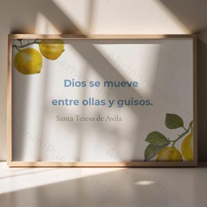 Catholic printable poster “God moves among pots and stews” | Saint Teresa of Ávila | Christian kitchen decoration