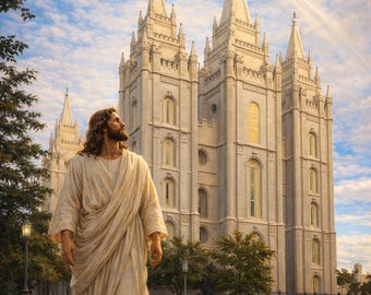 Arte del Templo de Salt Lake – Jesucristo, Decoración Cristiana Reverente para el Hogar (Descarga Digital PNG)