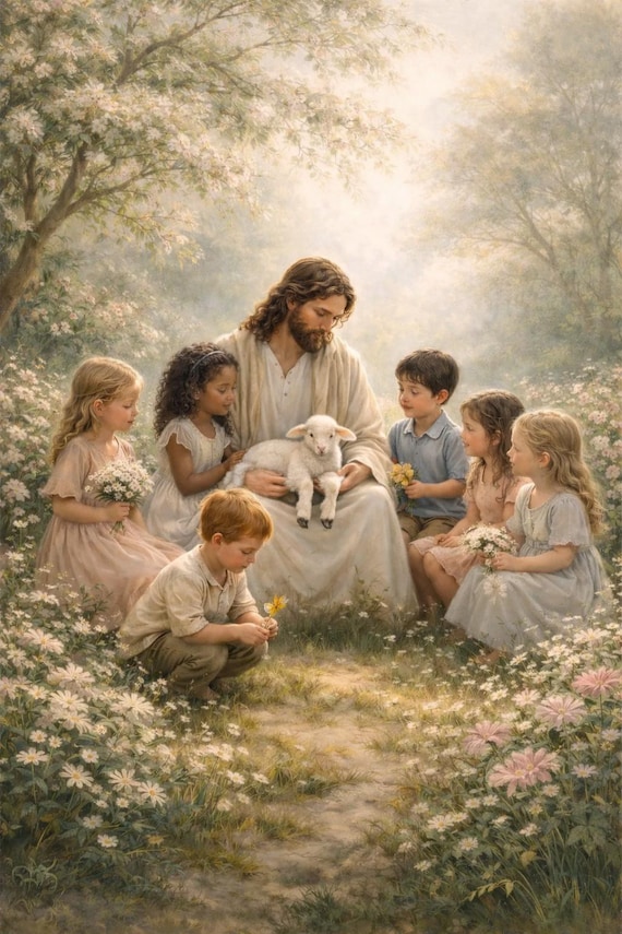 Jesus Teaching Children Art Print | Faith Nursery Decor (Digital Download)