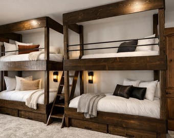 Bunk Bed Plans PDF | Twin Over Queen, Queen Over Queen & Queen Over King | DIY Woodworking Plans | Barnwood Rustic Bunk Bed Plans
