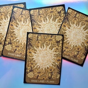 Floral Plains MTG Proxy Basic Land – Botanical Art, Custom Magic Card (Set of 4 - Glossy)