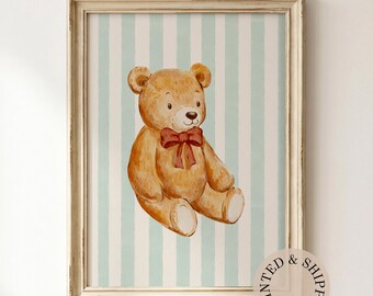 Vintage Teddy Bear Nursery Unframed Matte Poster: Blue Baby Room Decor