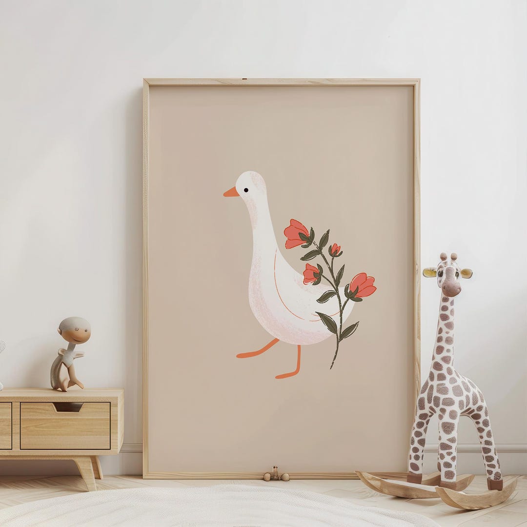 Nursery Goose Printable Wall Art: Duck & Strawberry Kids Room Decor ...
