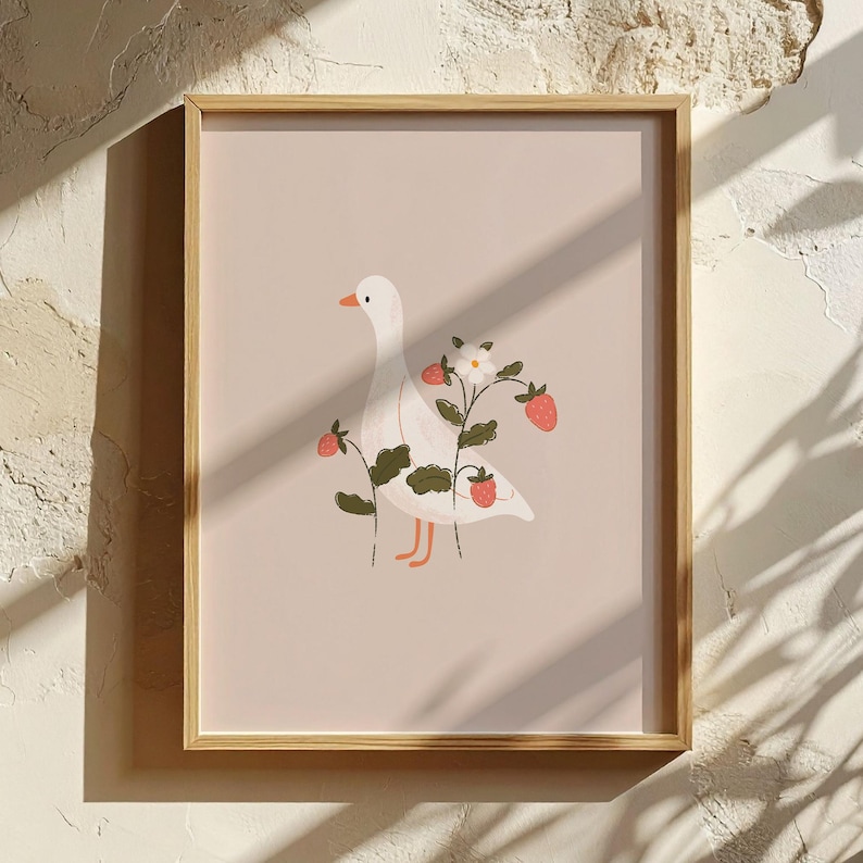 Nursery Goose Printable Wall Art: Duck & Strawberry Kids Room Decor (Digital Download) image 2