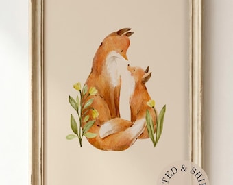 Watercolor Fox Wall Art, Woodland Nursery Decor, Forest Animal UNFRAME Print, Matte Vertical Poster