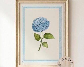 Hydrangea Wall Art: Watercolor Unframed Blue Flower Matte Vertical Poster