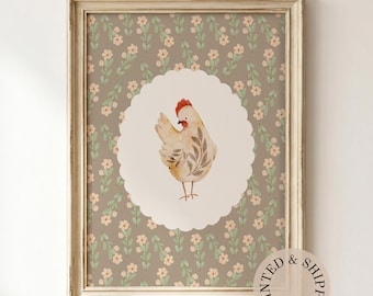 Chicken Nursery Unframed Matte Vertical Poster: Watercolor Hen Print, Farmhouse Chicken Decor