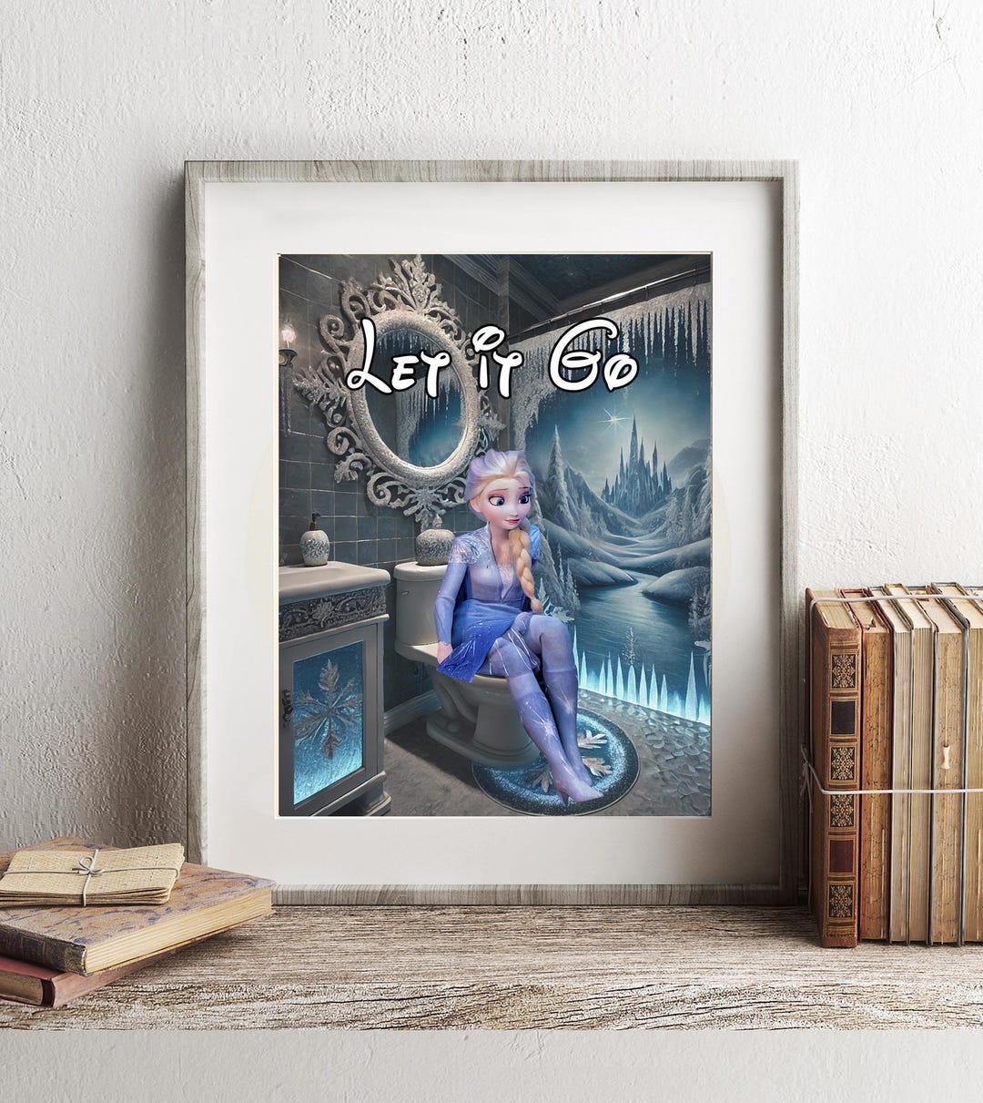 Frozen Elsa on Toilet Let It Go Art Print, Elsa Bathroom Art, Funny ...