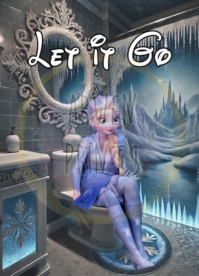 Frozen Elsa on Toilet Let It Go Art Print, Elsa Bathroom Art, Funny ...