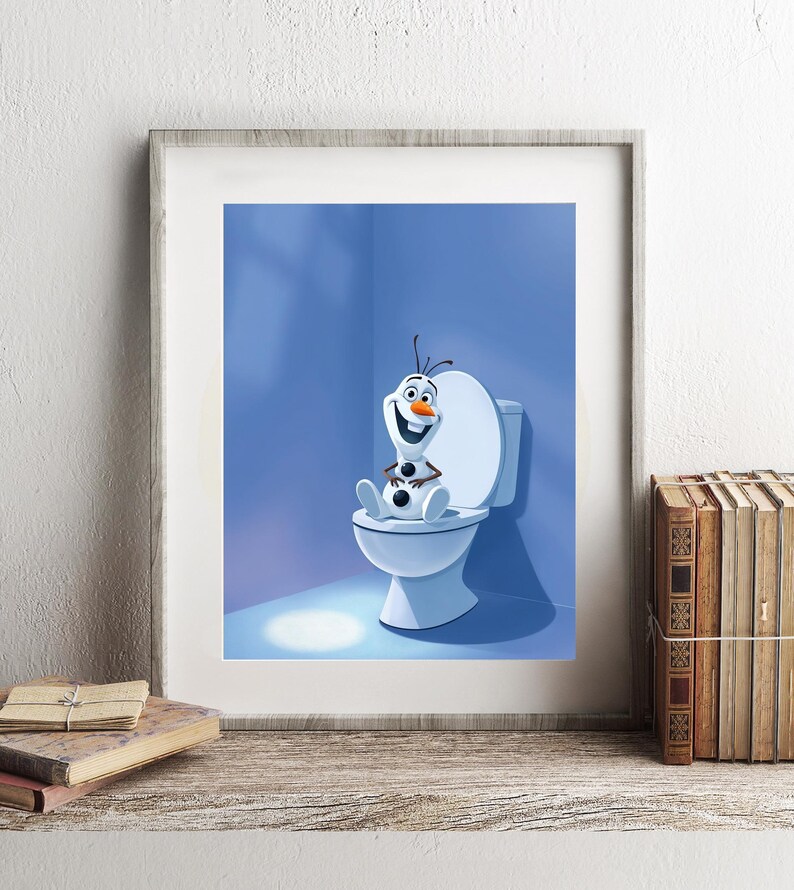 Frozen Olaf on Toilet Bathroom Art Print, Frozen Olaf Bathroom Art ...