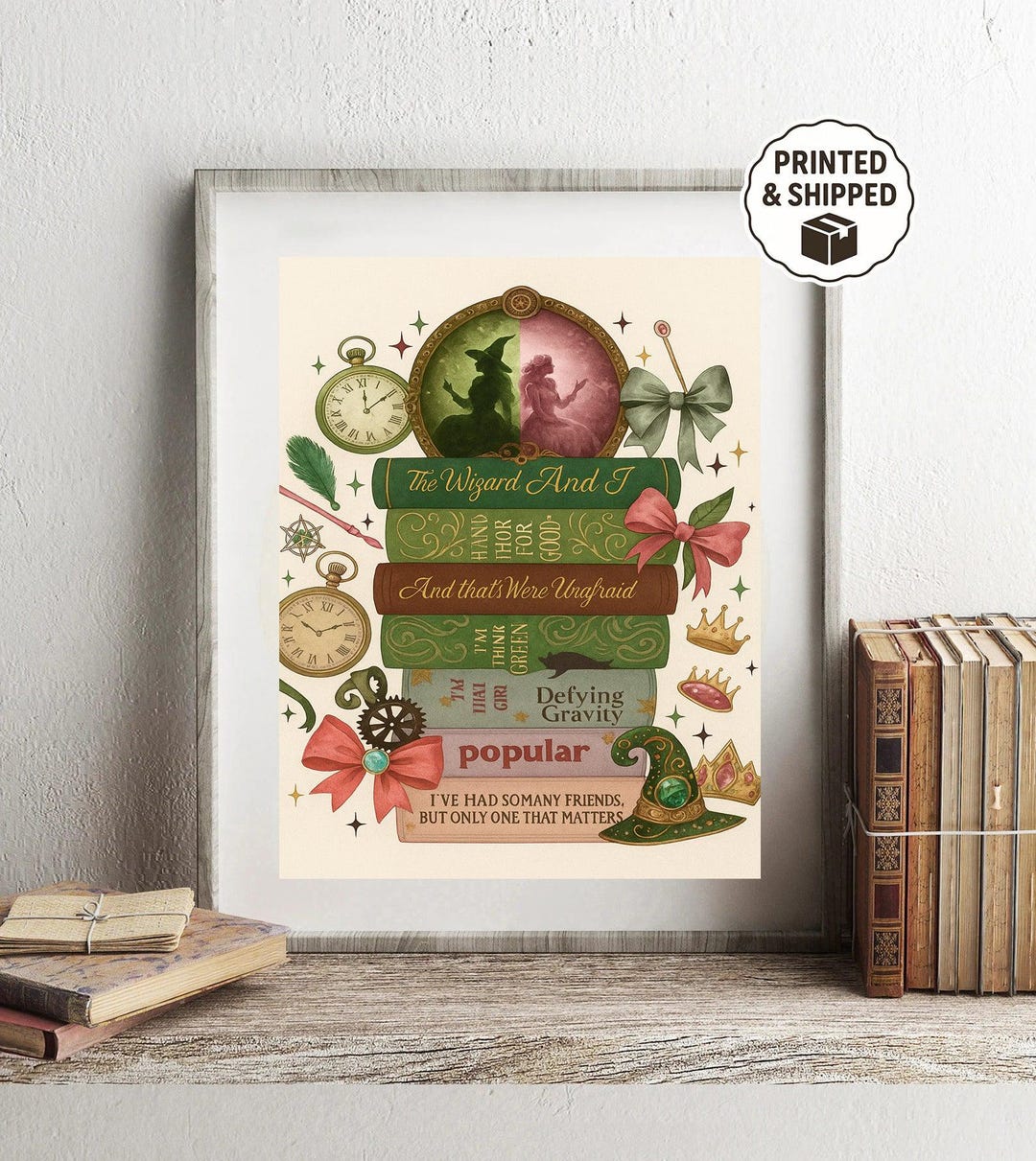 Wicked Musical Print Defying Gravity Wall Art Broadway Book Stack Decor ...