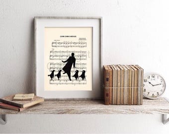 Mary Poppins Bert Dancing with Penguins Chim Chim Cher-ee Sheet Music Art Print