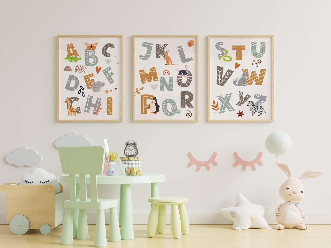 Neutral Alphabet Nursery Art, ABC Baby Art, Nursery Decor, Boho Art - Etsy