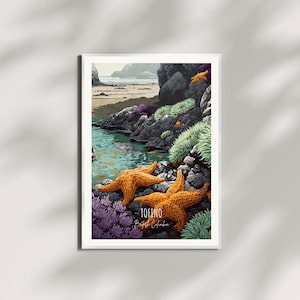 Tofino Print - Vancouvereiland kustposter - Pacific Northwest Tide Pool illustratie kunst aan de muur - Tofino Starfish Art Print - Tofino Art