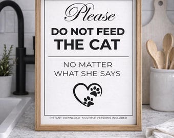Cartel divertido con las reglas para alimentar a los gatos, arte moderno para la cocina de mascotas (descarga instantánea)