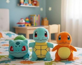 Set of 3 Kanto Starter Plush Set – Bulbasaur Squirtle Charmander Soft Toys