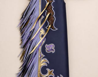 Chaparreras de rodeo de cuero morado / Chaparreras vaqueras occidentales hechas a mano con flecos / Chaparreras de equitación de piel de vaca auténtica / Equipamiento de rodeo personalizado