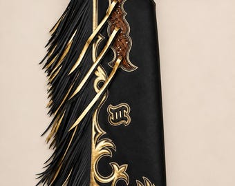 Chaparreras de rodeo de cuero negro / Chaparreras vaqueras occidentales hechas a mano con flecos / Chaparreras de equitación de piel de vaca auténtica / Equipamiento de rodeo personalizado