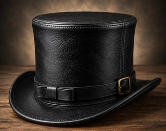 Black Leather Top Hat, Steampunk Hat, Gothic Top Hat, Victorian Hat, Cowboy Top Hat, Leather Costume Hat, Festival Hat