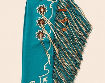 Handcrafted Leather Chaps with Fringe, Western Cowboy Chaps, Rodeo Riding Chaps, Custom Leather Chaps,