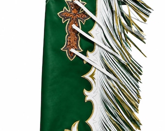 Chaparreras de rodeo de cuero verde hechas a mano / Chaparreras vaqueras occidentales hechas a mano con flecos / Chaparreras de equitación de piel de vaca auténtica / Equipamiento de rodeo personalizado
