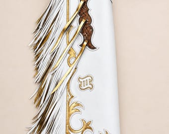 Chaparreras de rodeo de cuero blanco / Chaparreras vaqueras occidentales hechas a mano con flecos / Chaparreras de equitación de piel de vaca auténtica / Equipamiento de rodeo personalizado